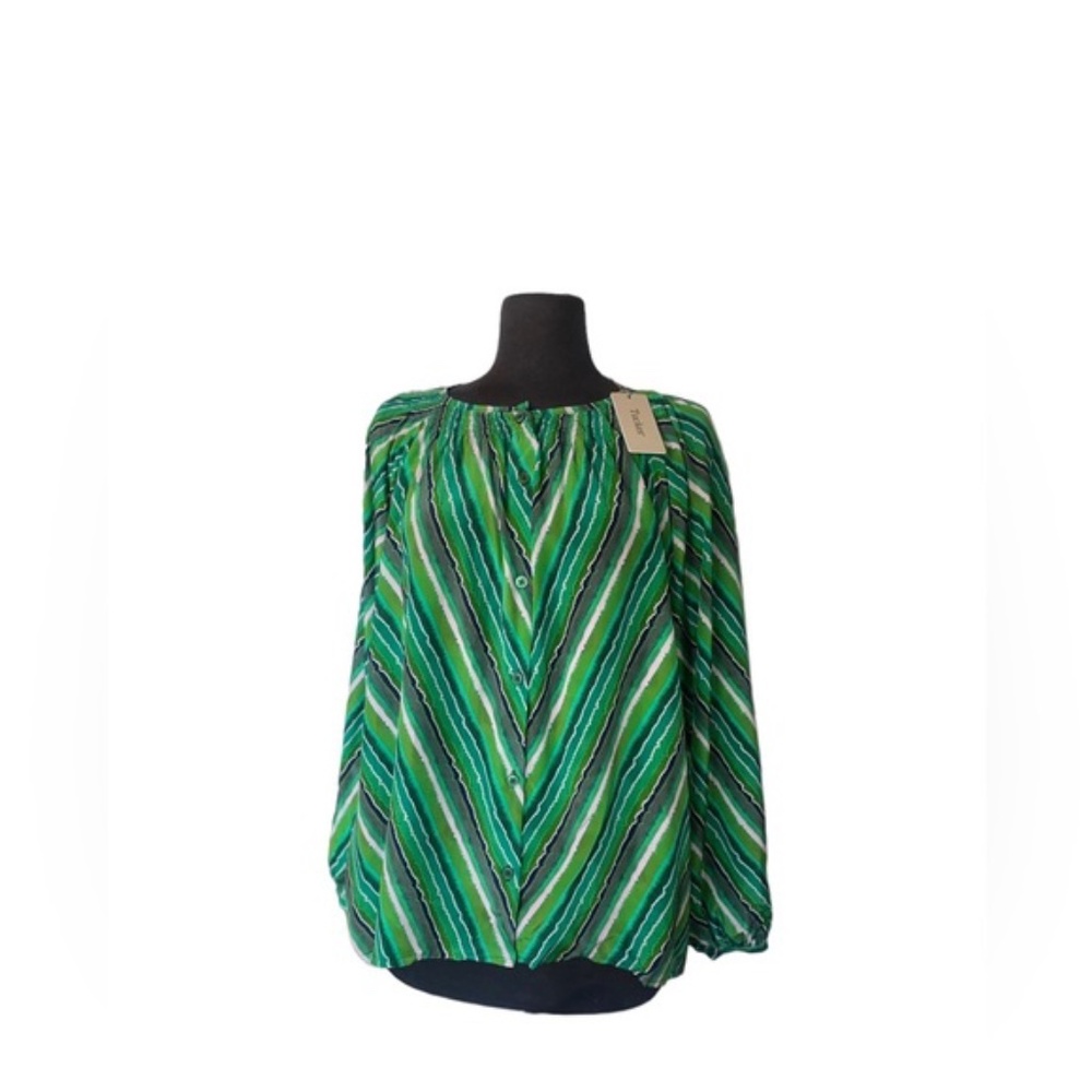TUCKER SILK button down Blouse Green Multicolor Striped